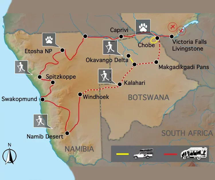 Namibië en Botswana, van Desert naar Delta (24 dagen)