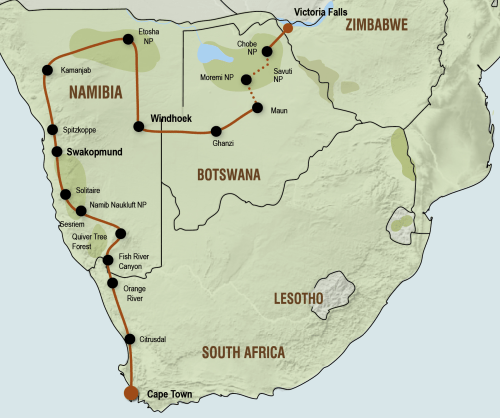 Comfortabele lodgesafari van Kaapstad naar Victoria Falls (23 dagen)