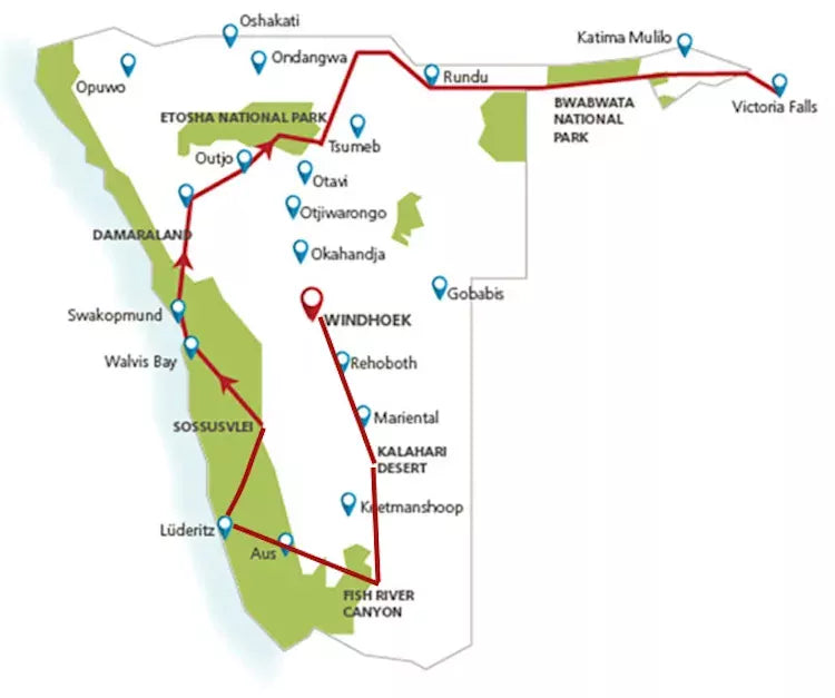 Namibië, Botswana en de Victoria watervallen (23 dagen)