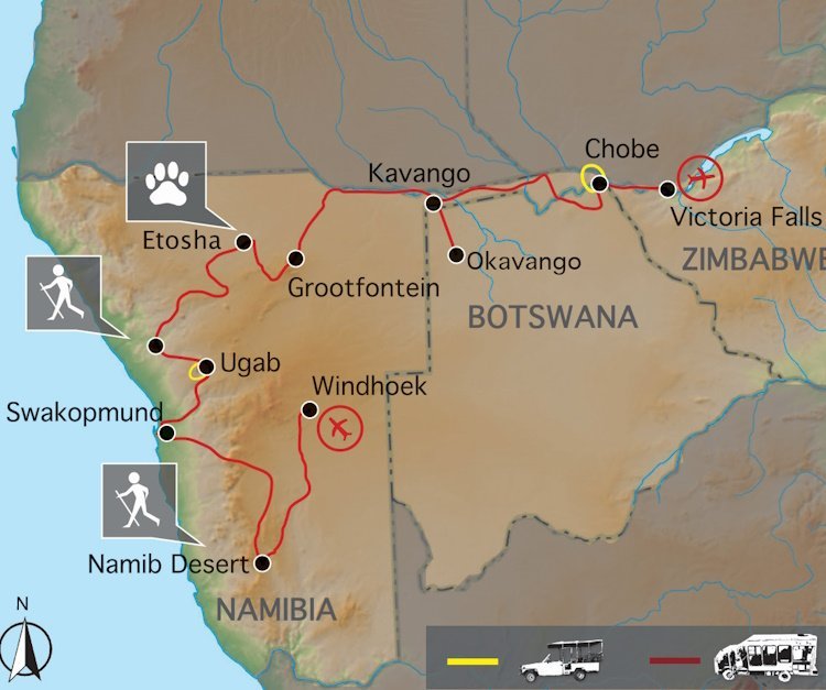 De Olifantenroute van Windhoek tot Victoria Falls (18 dagen)
